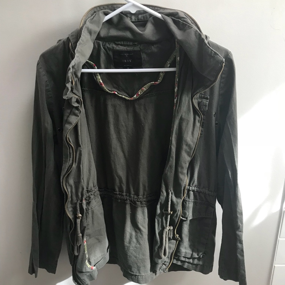Iris Green Utility Jacket with Retractable Hoodie